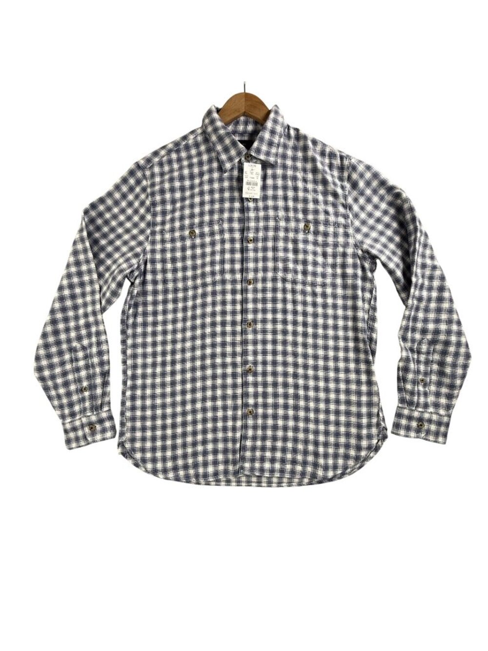 J Crew Shirt Mens Medium Blue Check Button Up Long Sleeve Pockets Cotton Casual